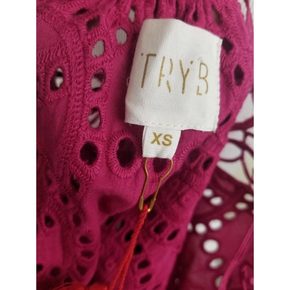 NEW $310 TRYB Women Top Peasant Lace Embroidered Lace Tassel Bell Sleeve - Picture 5 of 8